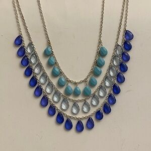 Three layer necklace, 3 colors of blue stones.  20" total with 2.5" extender
